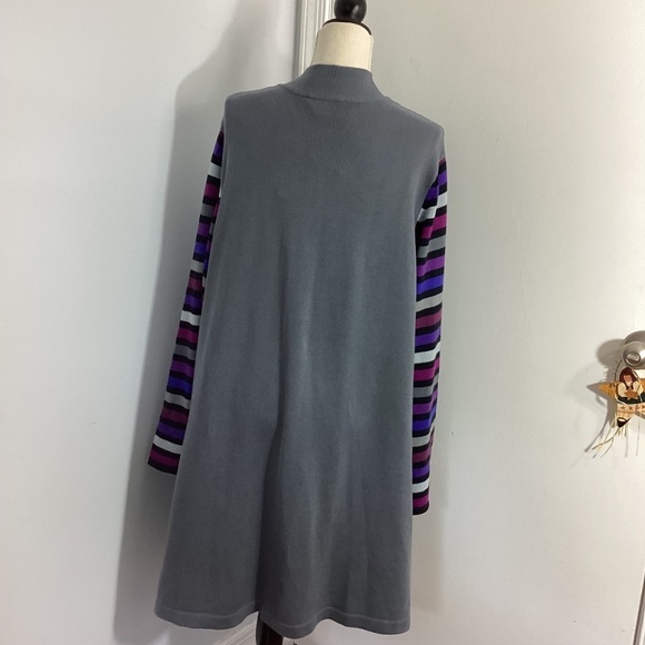 NWT BOB MACKIE WEARABLE ART PLUS 2X KNIT GRAY LONG CARDIGAN STRIPED SLEEVES - Picture 8 of 14